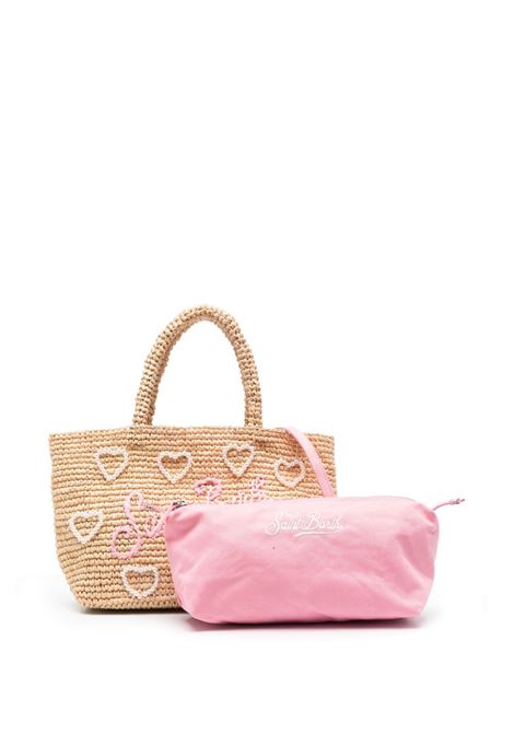 Beach midi bag in decorated raffia MC2 | RAFFIA BEACH MID-PEARL HEART1121 EMB